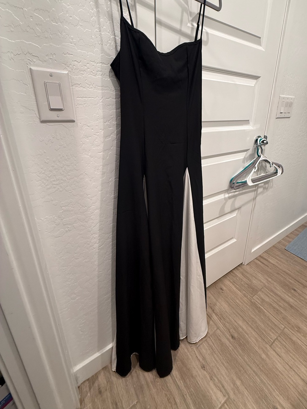 Black Contrast-Panel Slip Dress with Side Slit